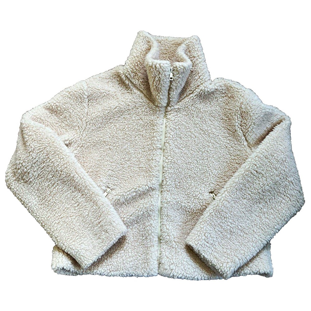 Beyond Yoga Womens Large Fleece Moto Faux Sherpa Cozy Warm Lined Jacket Ivory